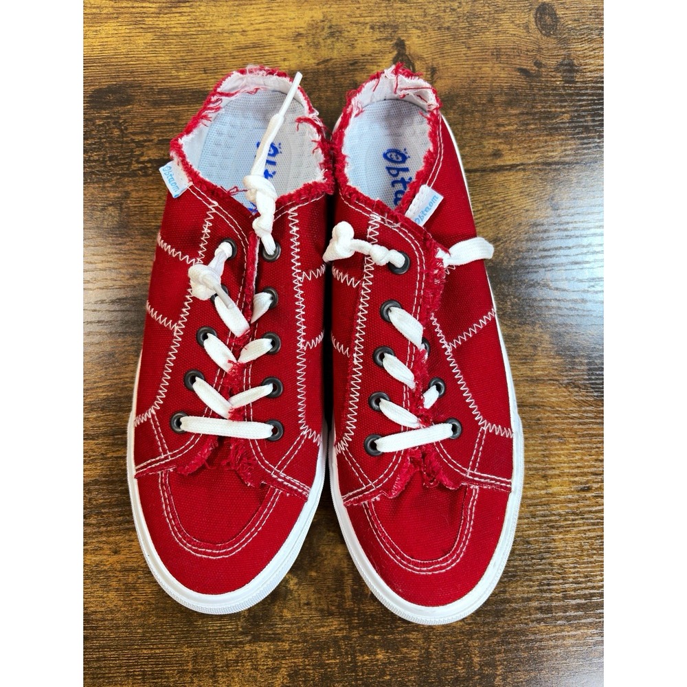 Obtaom Red/White Canvas Low Top Size 8 Sneaker Athletic Shoes Z7-K21065 SR-540